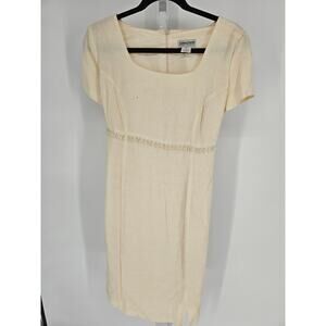 Colleen Conrad Women's Ivory Short Sleeve Square Neck Knee Length Dress Size L